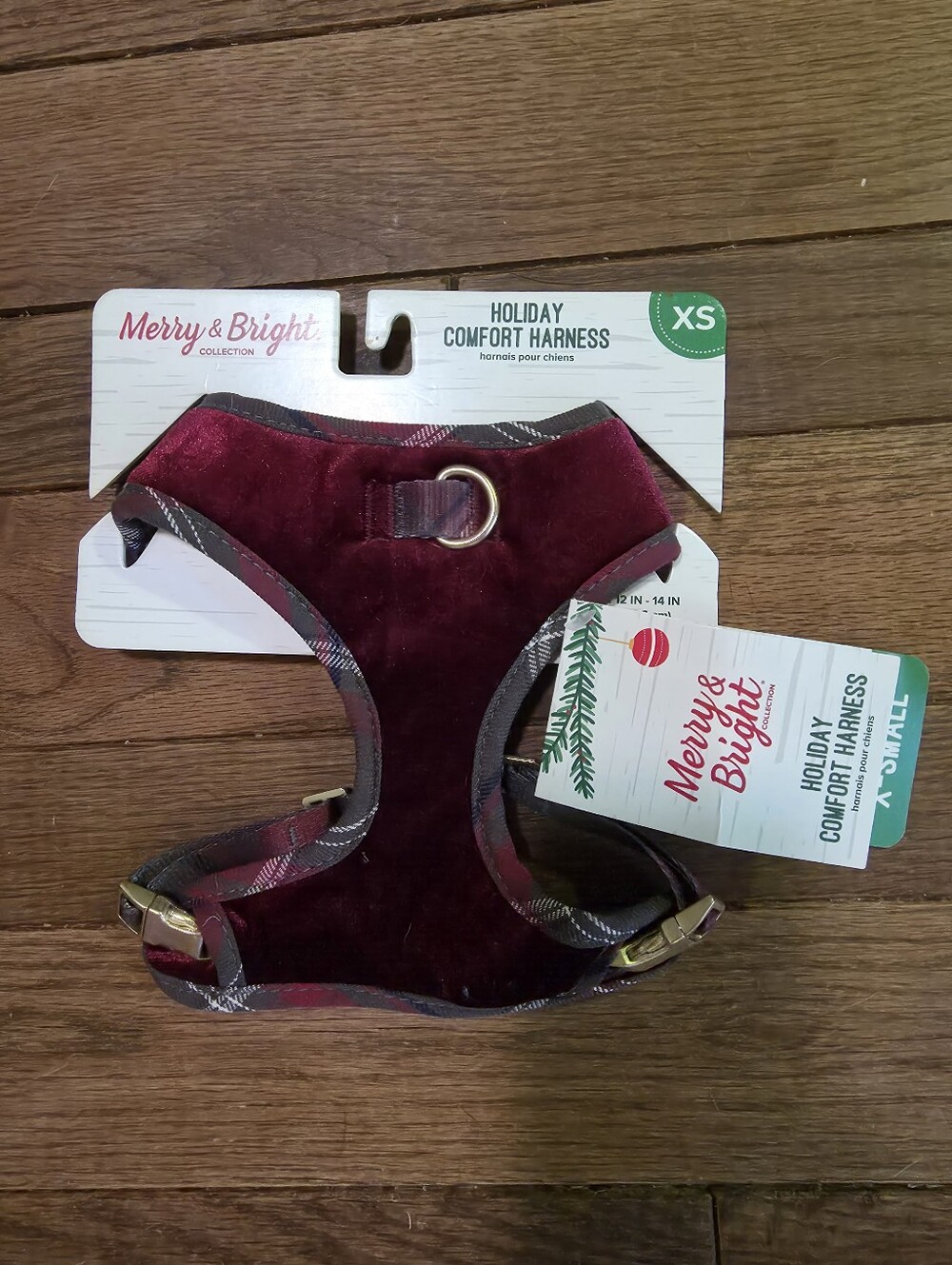 Merry & Bright Velvet Holiday Dog Harness - Burgundy
